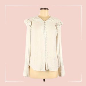 MNG Long Sleeve Blouse | Ruffles, Button Down, Dressy